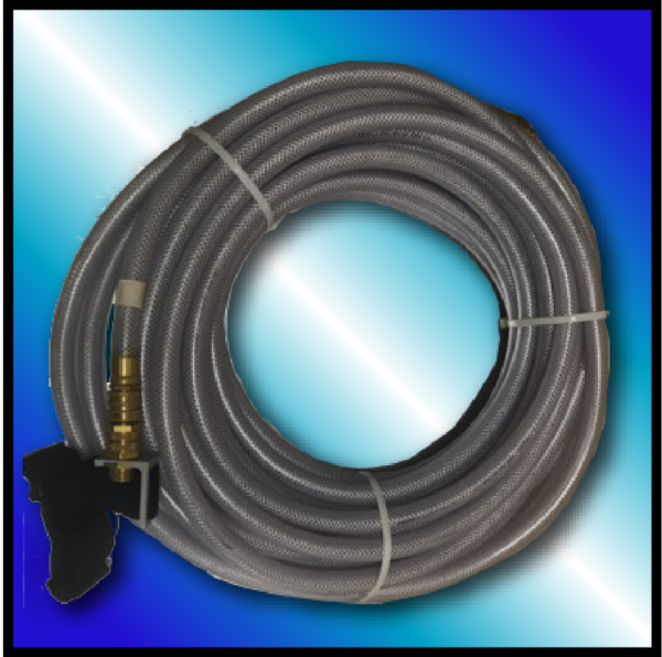 A hose pipe in gray with blue background