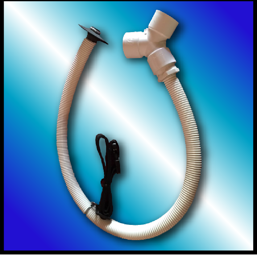 A picture of the cord and plug attached to a white hose.