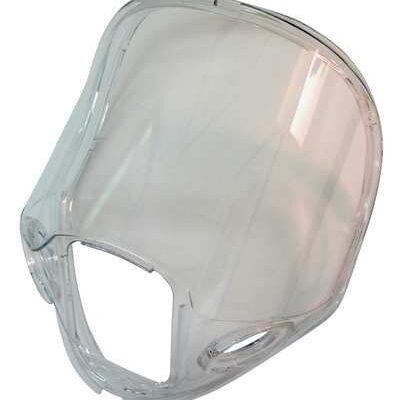 A clear plastic visor is shown on top of the white background.